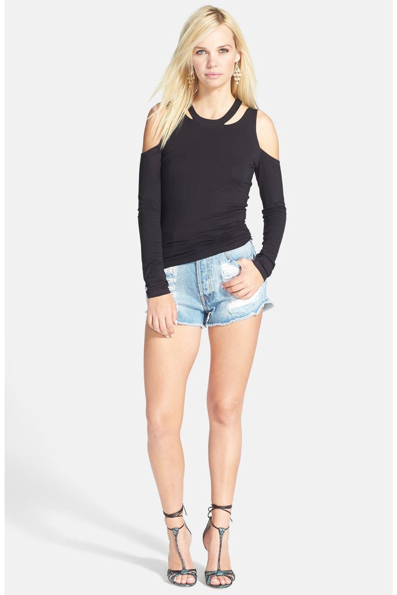 'Slasher Flick' Destroyed High Rise Shorts, Alternate, color, DENIM