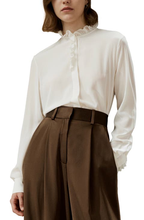 Crêpe de Chine Silk Blouse with Ruffle Edge