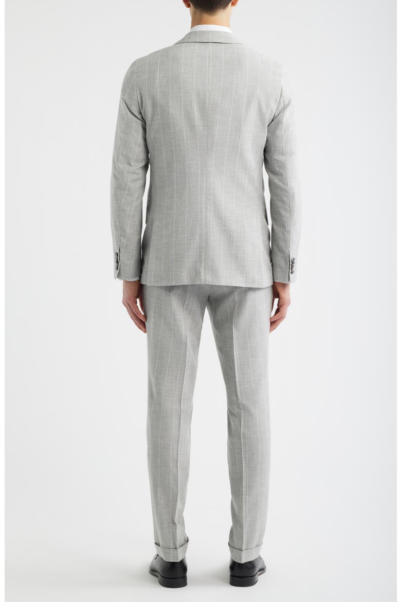 Huge Slim Fit Light Grey Stripe Peak Lapel Cotton & Wool Suit, Alternate, color, OPEN GREY