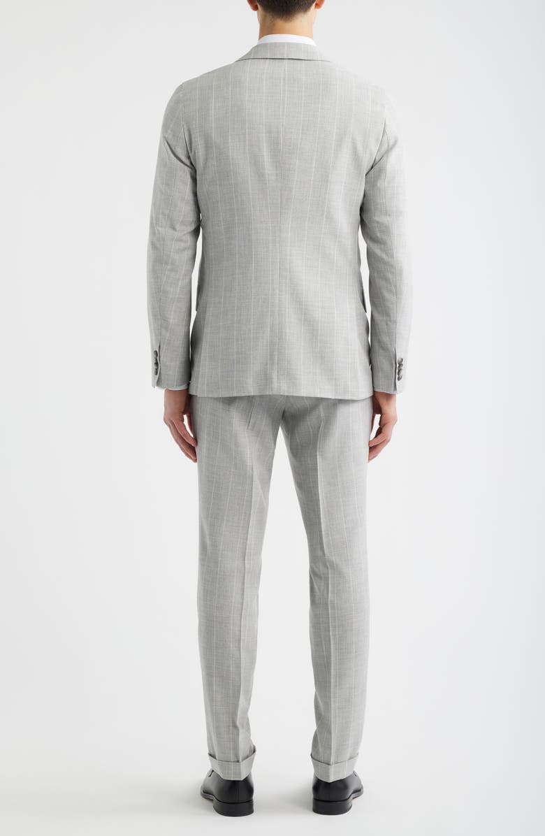 BOSS Huge Slim Fit Light Grey Stripe Peak Lapel Cotton & Wool Suit, Alternate, color, Open Grey