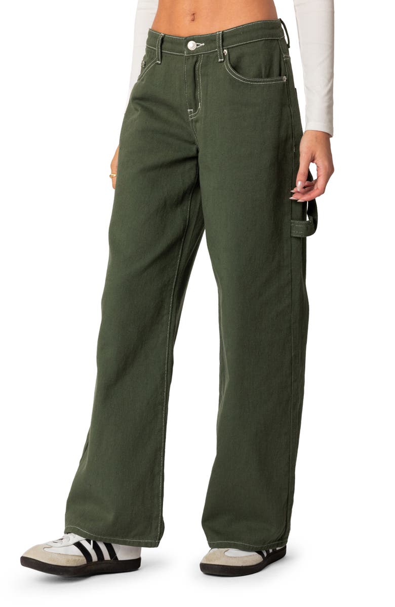 EDIKTED Brenda Low Rise Straight Leg Carpenter Jeans, Alternate, color, Olive