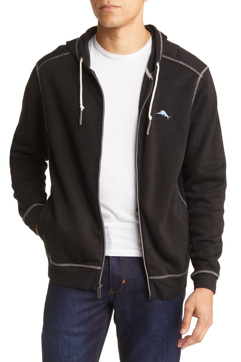 Tobago Bay Slub Zip-Up Hoodie, Main, color, BLACK