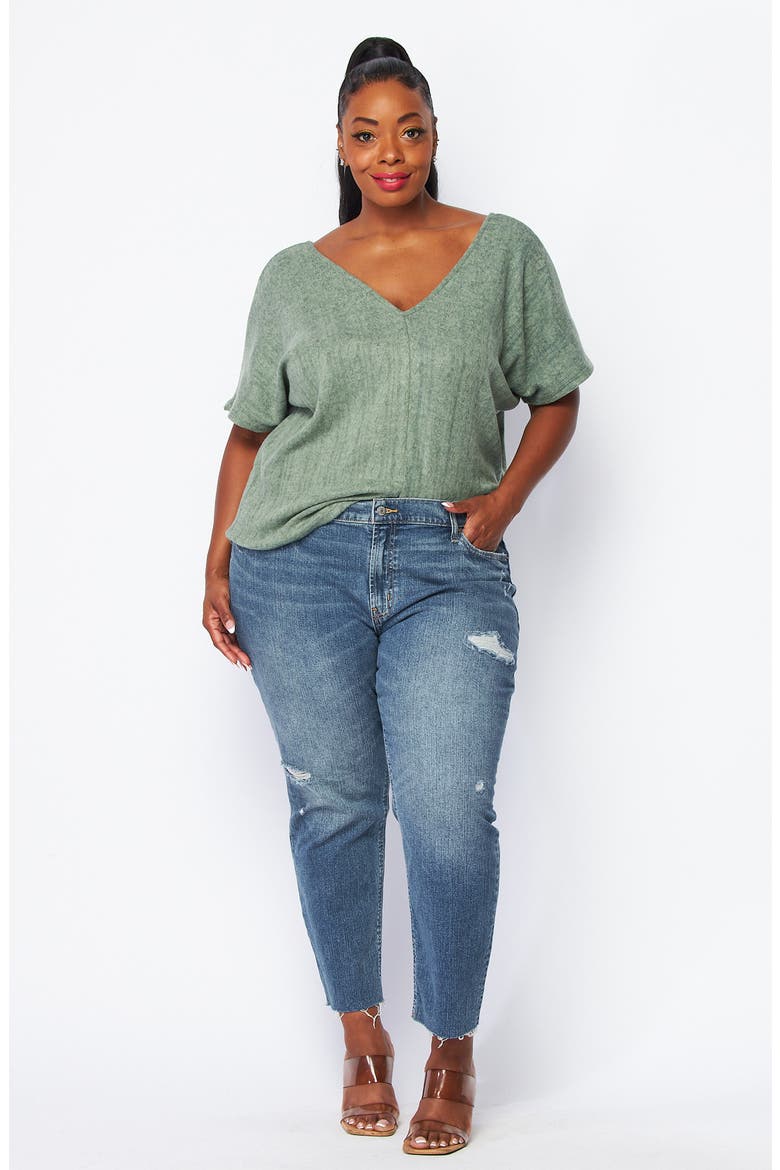 Double V-Neck Top, Alternate, color, OLIVE