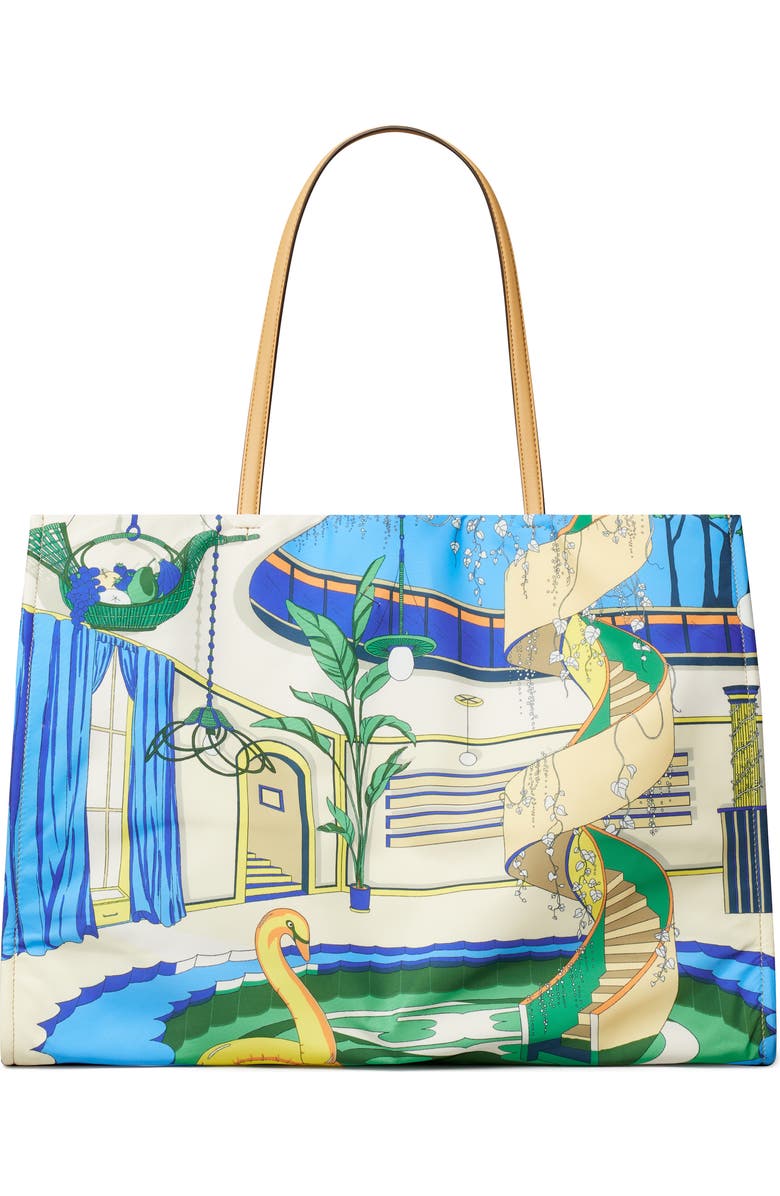 Tory Burch Ella Print Tote, Alternate, color, The Pool Blue