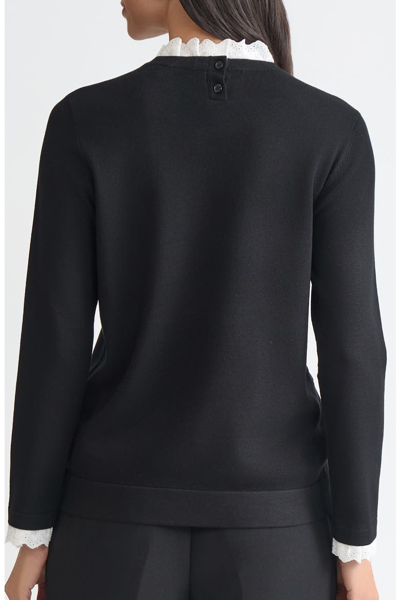 Contrast Lace Trim Collar Sweater, Alternate, color, BLACK/LILY WHITE