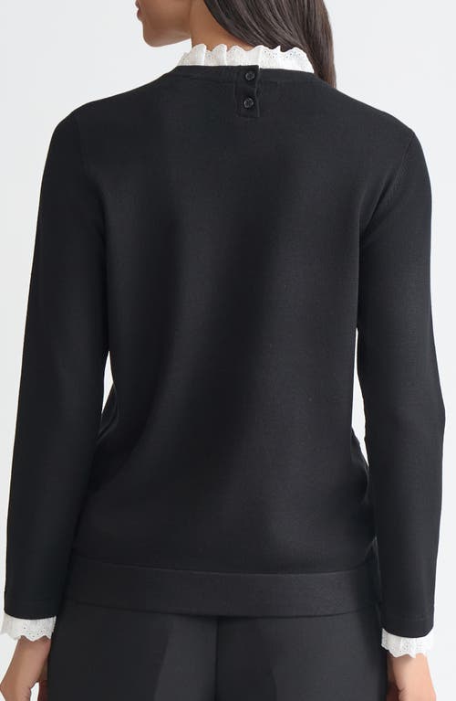 Kasper Contrast Lace Trim Collar Sweater In Black