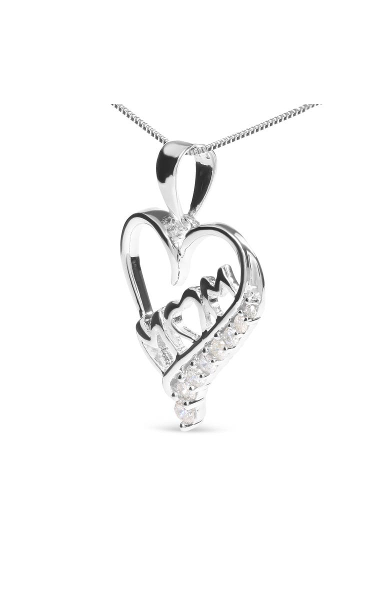 Haus of Brilliance Silver 1/4 Cttw Diamond "Mom" and Open Heart 18" Pendant Necklace, Alternate, color, White