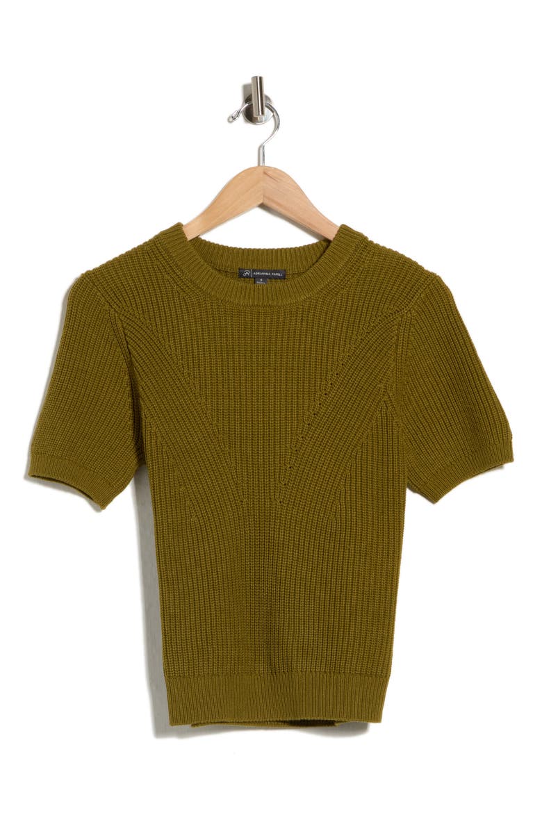 Ribbed Crewneck Short Sleeve Sweater, Main, color, BASIL