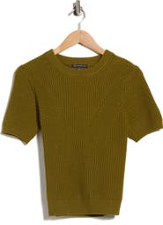 Adrianna Papell Ribbed Crewneck Short Sleeve Sweater