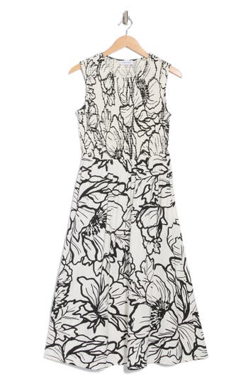 Calvin Klein Smock Top Midi Dress In White