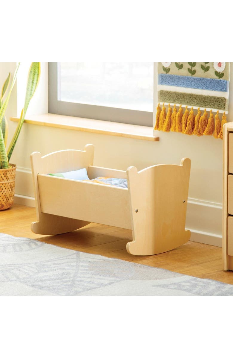 Kaplan Early Learning Company Wooden Doll Cradle with Pillow and Blanket, Alternate, color, Multicolor