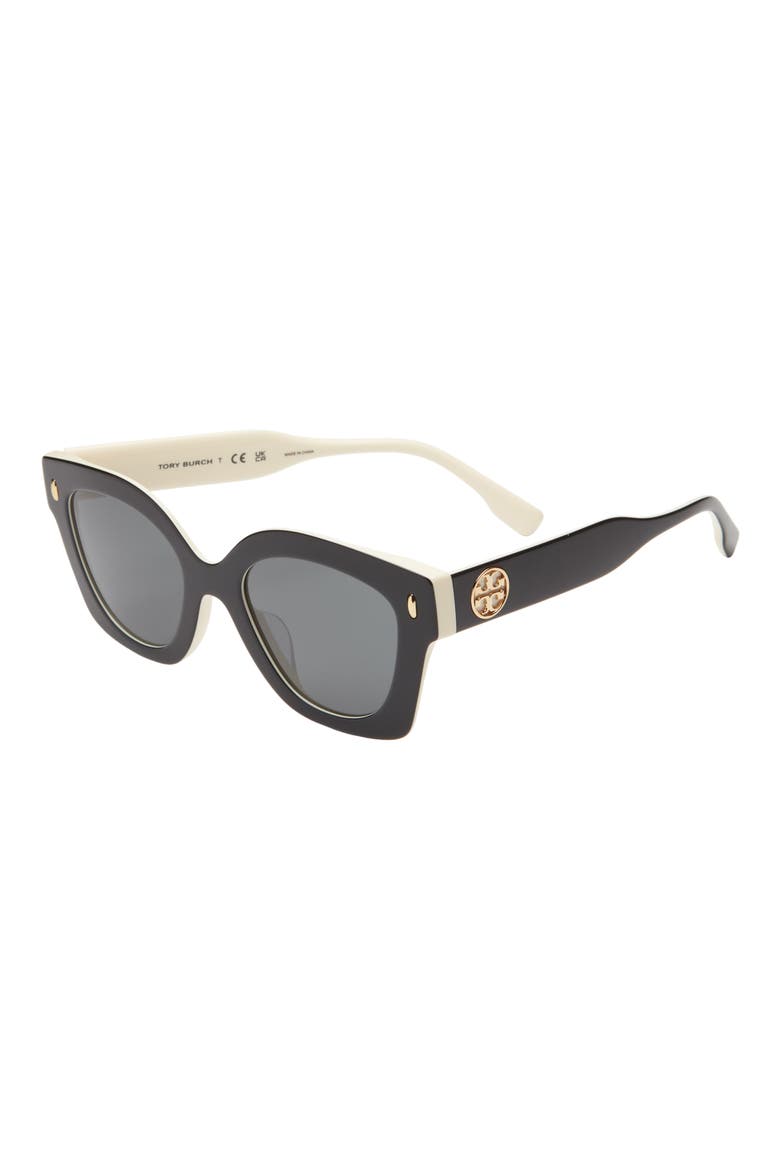 49mm Irregular Cat Eye Sunglasses, Alternate, color, BLACK/ IVORY