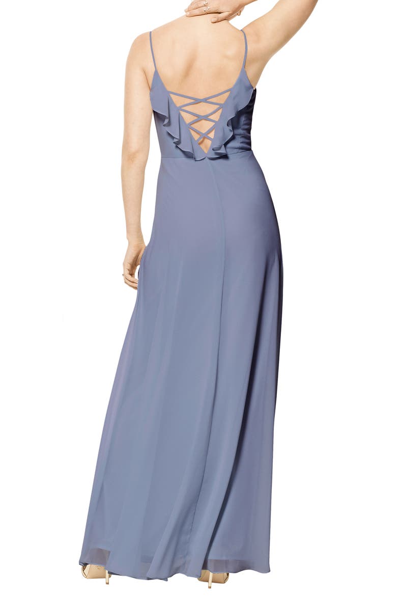 Lattice V-Back Chiffon Gown, Alternate, color, SLATE