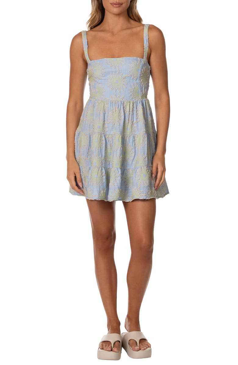 Maaji Sol Dream Embroidered Tiered Cover-Up Minidress, Main, color, Light/ Pastel Blue