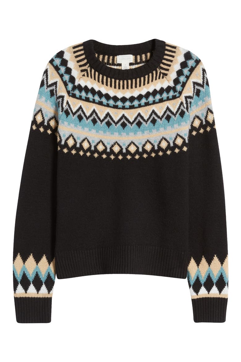Fair Isle Crewneck Pullover Sweater, Alternate, color, BLACK- BLUE FAIRISLE