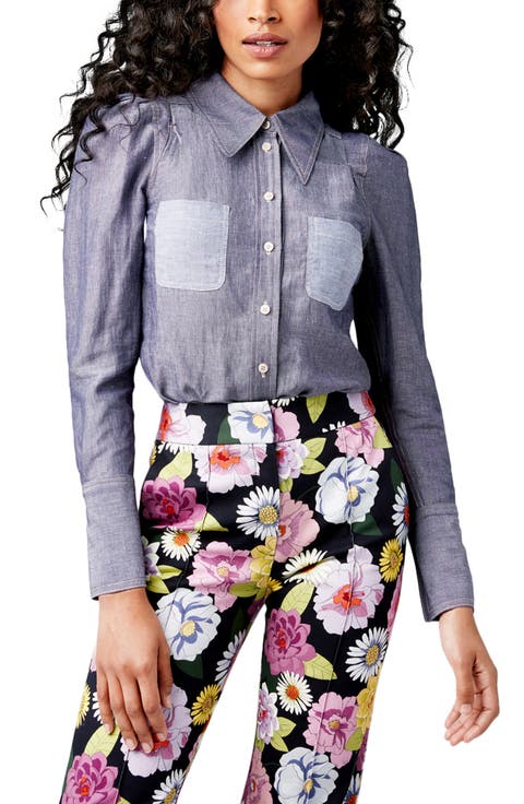 Box Pleat Point Collar Denim Shirt