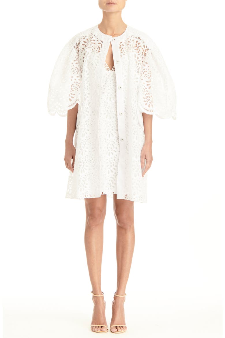 Dramatic Sleeve Broderie Anglaise Jacket, Alternate, color, WHITE