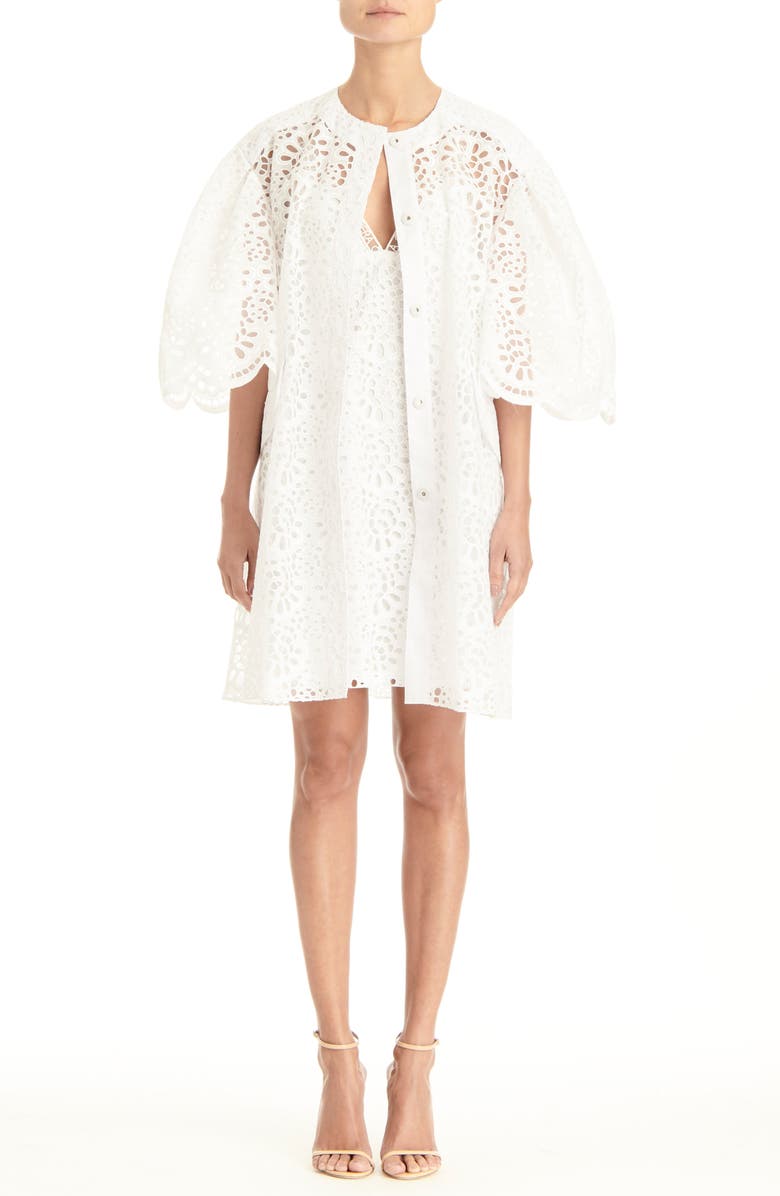 Carolina Herrera Dramatic Sleeve Broderie Anglaise Jacket, Alternate, color, 