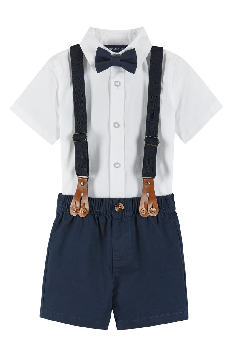 Andy & Evan Button-Up Shirt, Suspenders, Shorts & Bow Tie Set, Main, color, White
