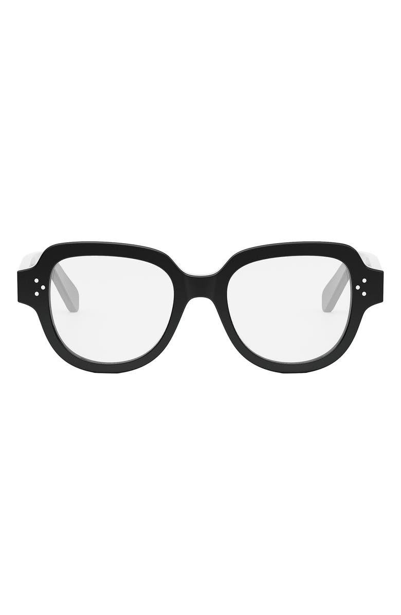 CELINE Bold 50mm Round Optical Glasses, Main, color, Shiny Black