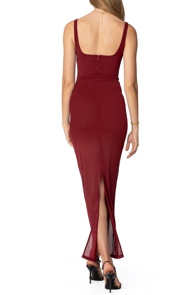 EDIKTED Mesh Maxi Dress, Alternate, color, Burgundy