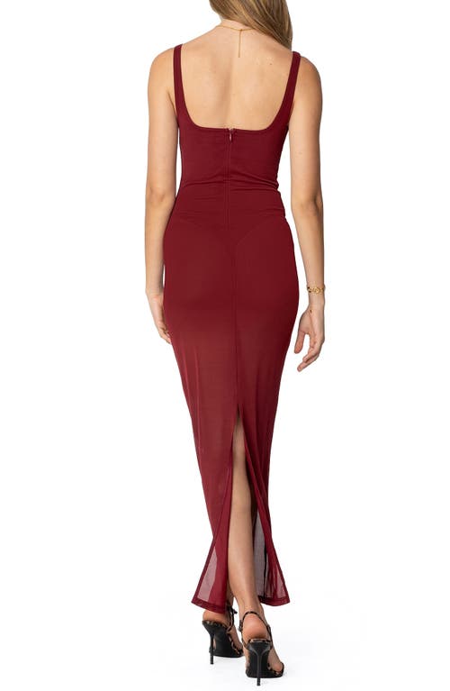 Edikted Mesh Maxi Dress In Burgundy