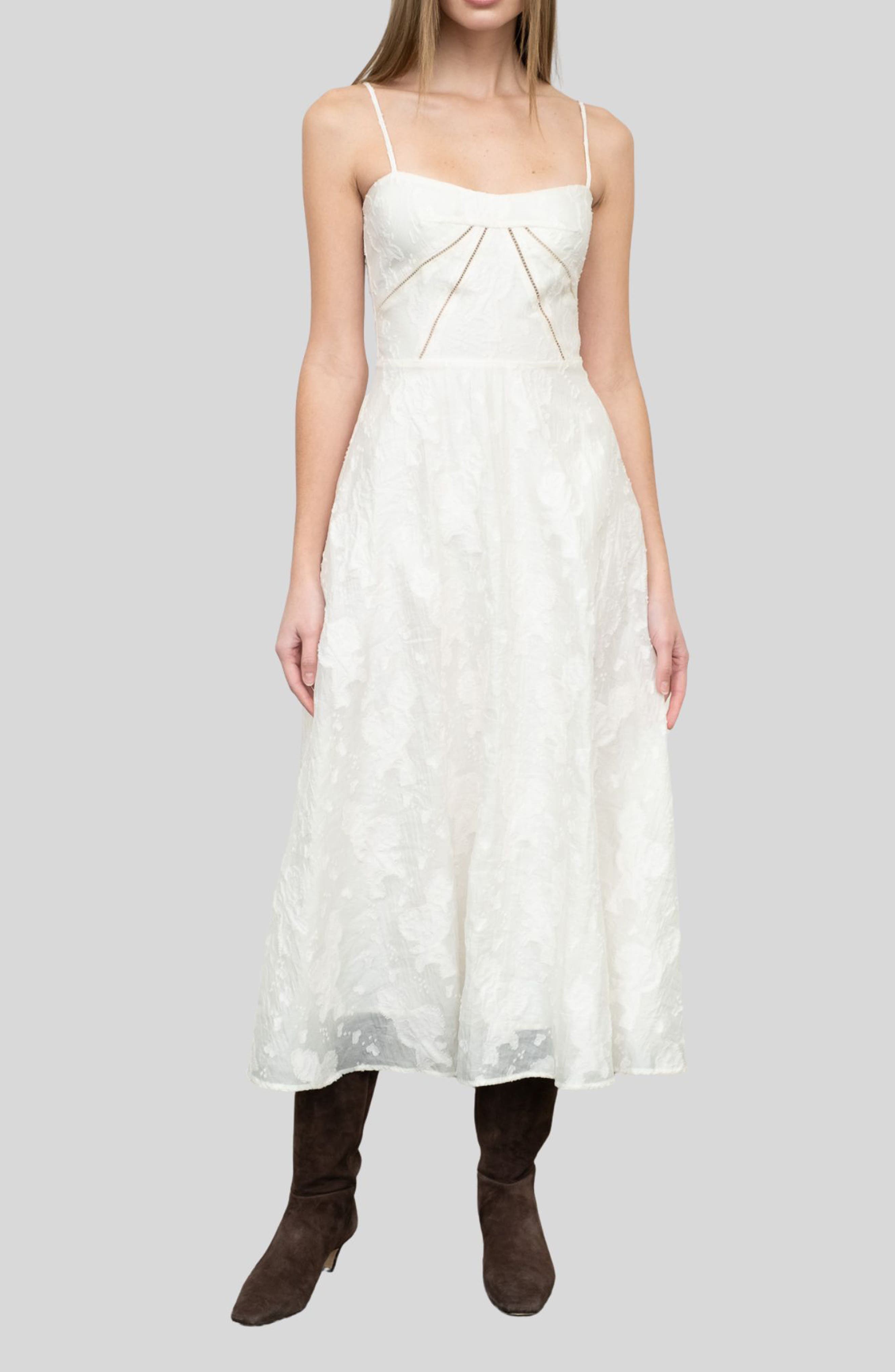 MOON RIVER Floral Lace Back Fit & Flare Midi Dress