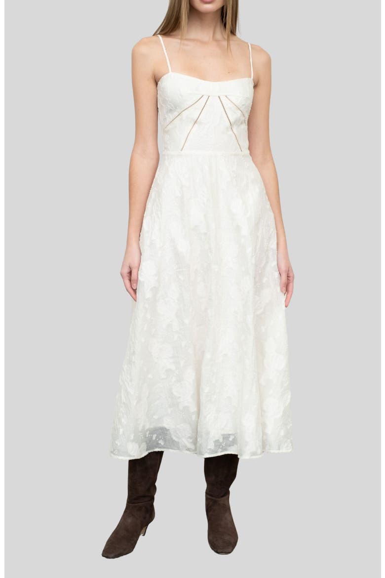 Floral Lace Back Fit & Flare Midi Dress, Main, color, CREAM