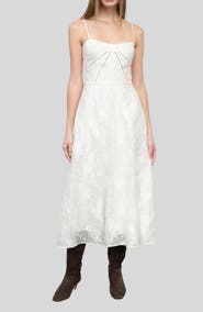 MOON RIVER Floral Lace Back Fit & Flare Midi Dress