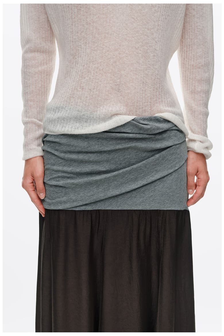 Mixed-Fabric A-Line Midi Skirt, Alternate, color, MELANGE GREY