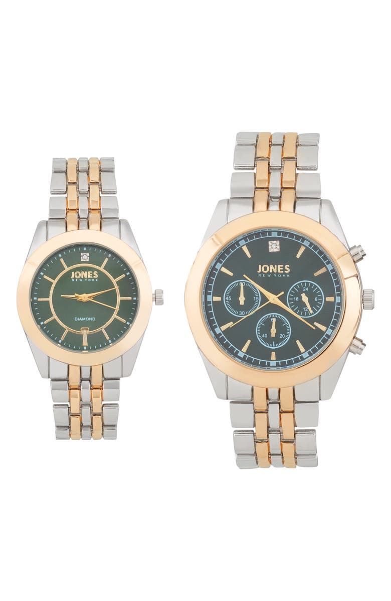 Jones New York Two-Piece Diamond Accent Bracelet Watch His & Hers Set, Main, color, Silver/Gold