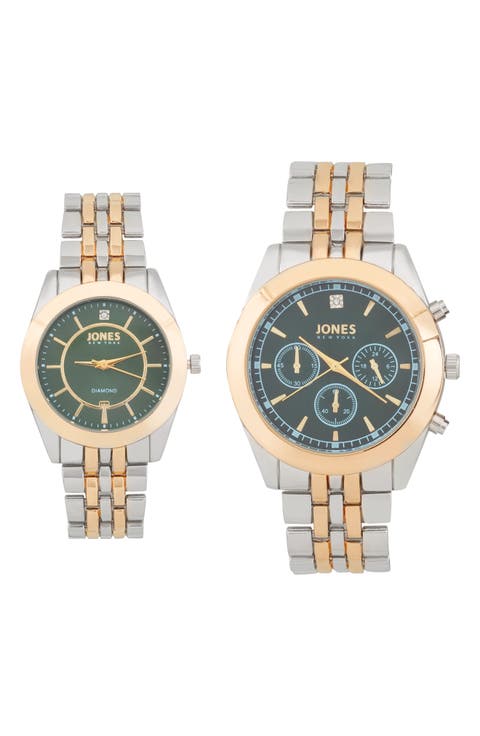 Two-Piece Diamond Accent Bracelet Watch His & Hers Set