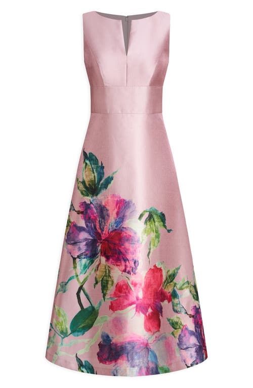 Kay Unger Marlene Placed Floral Print Sleeveless Cocktail Dress In Woodrose Multi