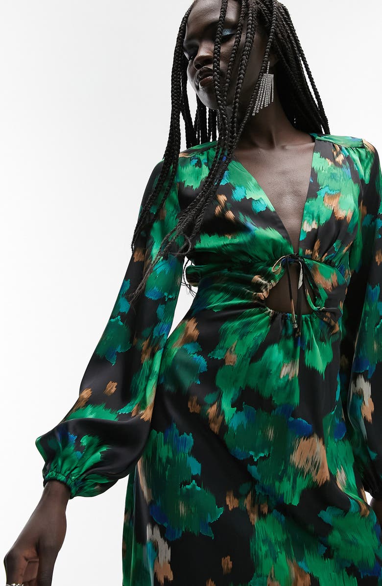 Topshop Abstract Floral Long Sleeve Satin Maxi Dress, Alternate, color, 