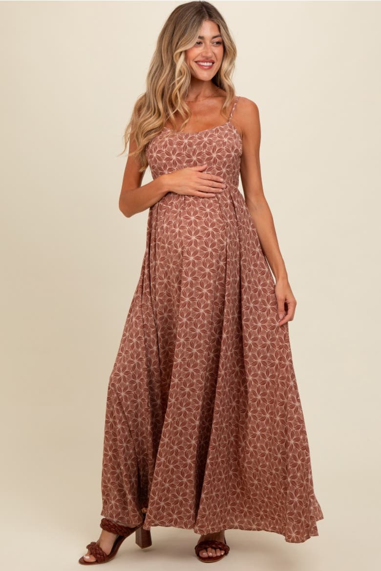 Floral Cutout Tie Back Maxi Dress, Alternate, color, Rust