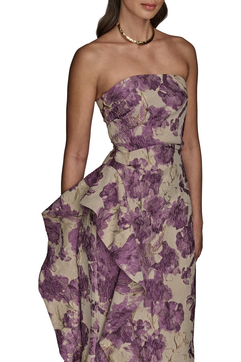 Floral Ruffle Strapless Jacquard Trumpet Gown, Alternate, color, WISTERIA M