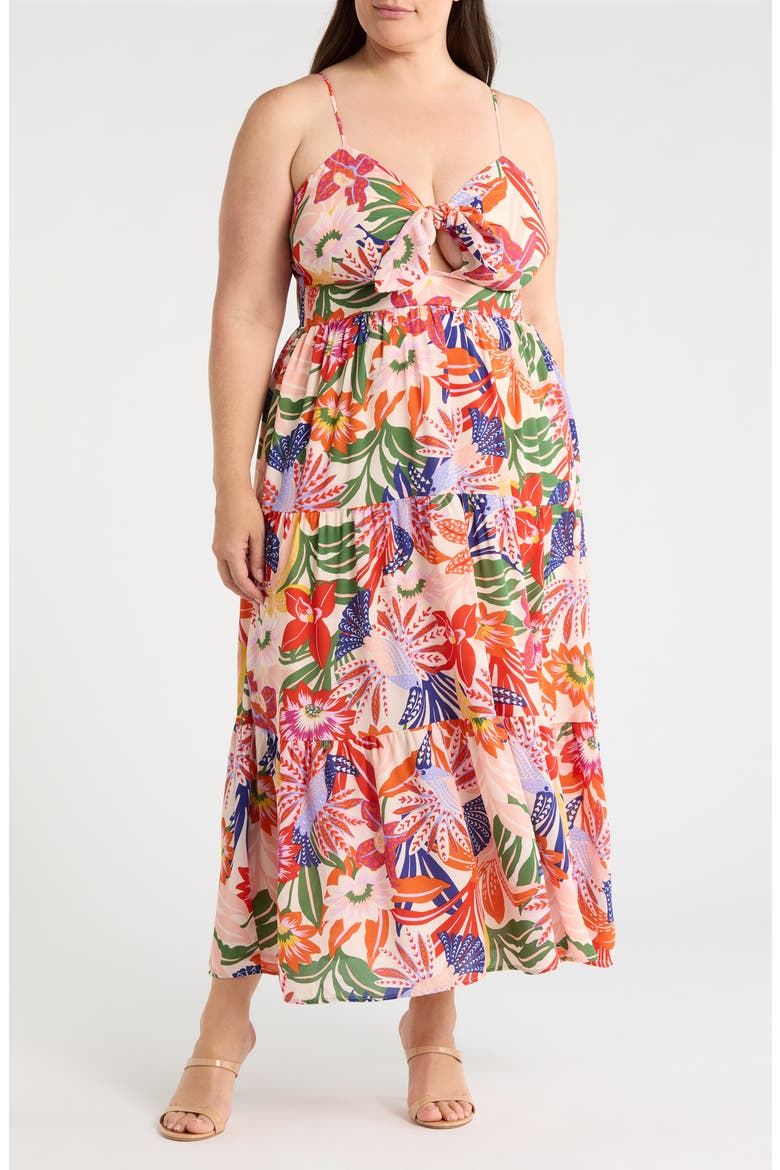 Hatley Floral Tie Knot Midi Dress, Main, color, BLUE-PINK-CREAM