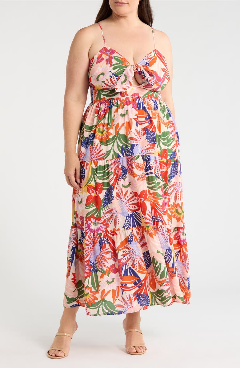 SUGARLIPS Hatley Floral Tie Knot Midi Dress, Main, color, Blue-Pink-Cream