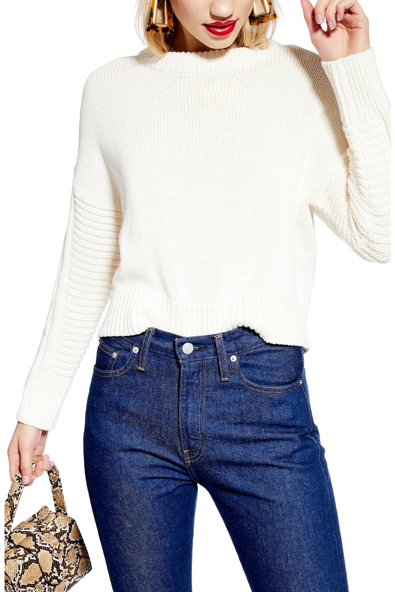 Ribbed Sleeve Detail Sweater, Main, color, CREAM