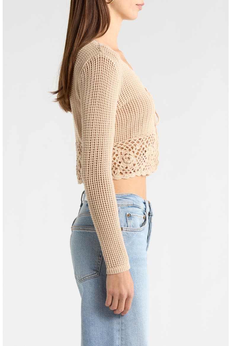 Crochet Detail Tie Front Sweater, Alternate, color, TAN