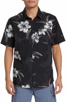 Quiksilver Apero Floral Short Sleeve Stretch Cotton Button-Up Shirt