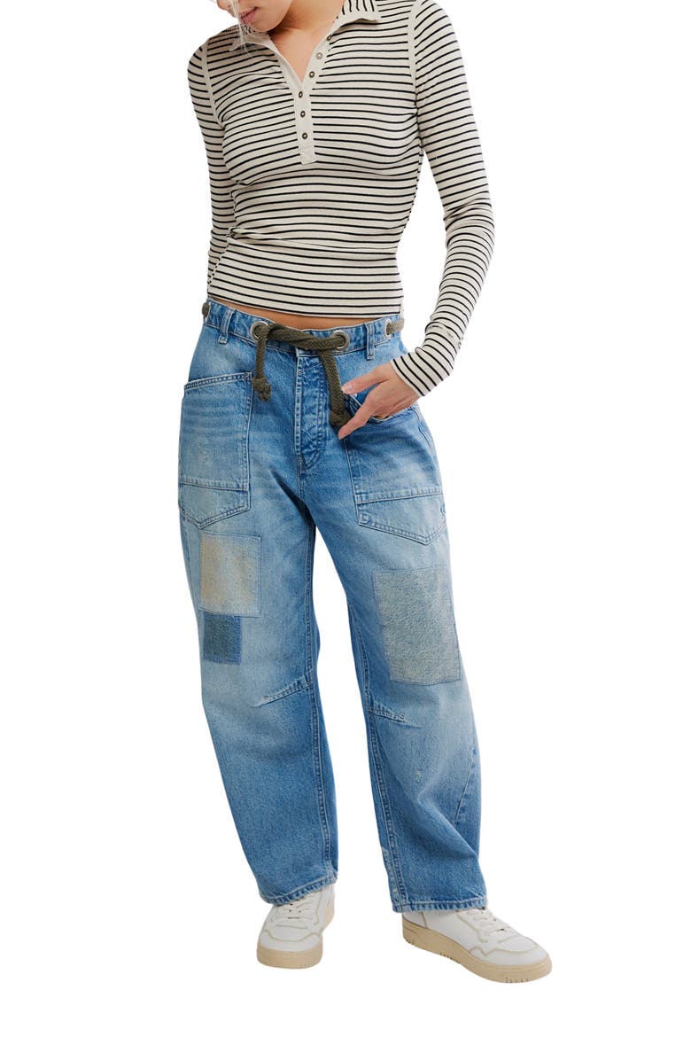 Free People Lake Stripe Rib Henley, Alternate, color, Tea Combo