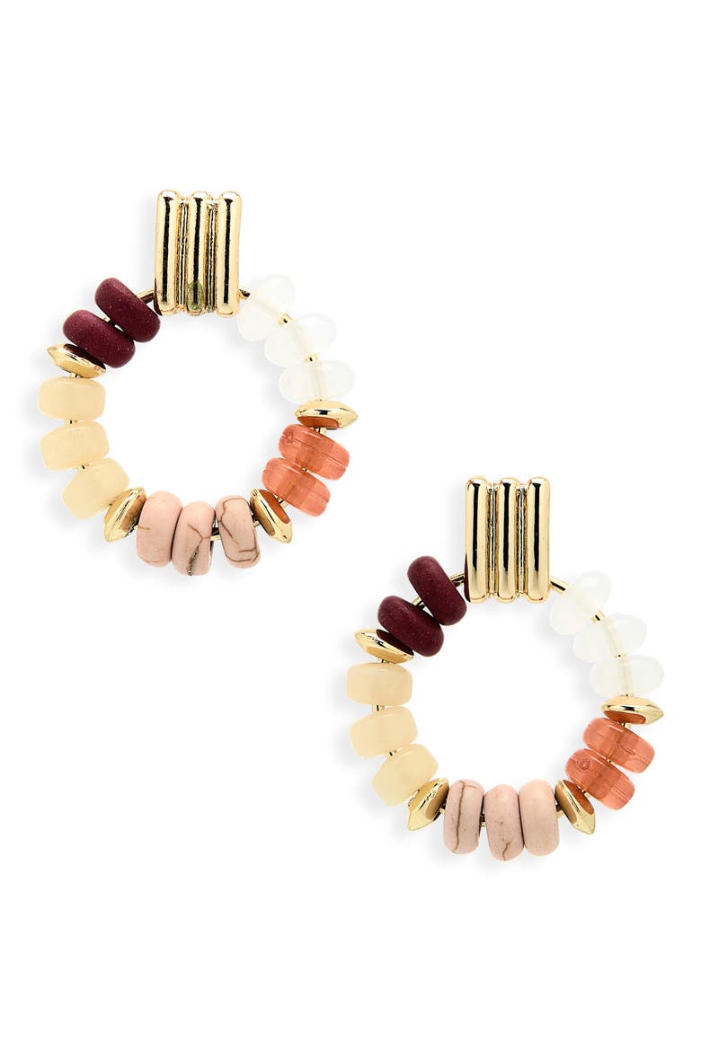 Beaded Hoop Earrings, Main, color, RED- NATURAL- GOLD