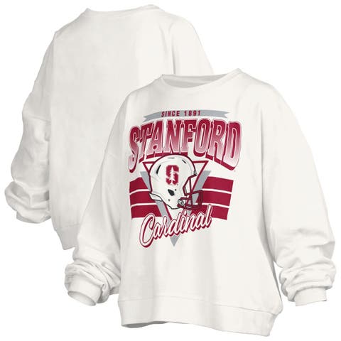 Women's Pressbox White Stanford Cardinal Oversized Janice Retro Waist-Length Pullover Sweatshirt