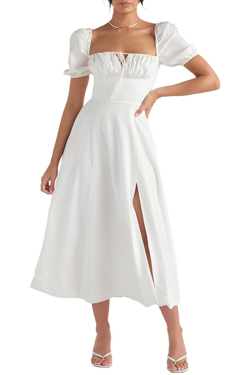 HOUSE OF CB Tallulah Puff Sleeve Midi Dress, Alternate, color, White