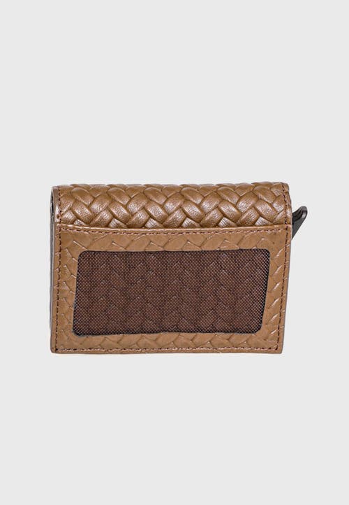 Furniq Uk Genuine Leather Weave Pattern Trifold Card Holder In Brown