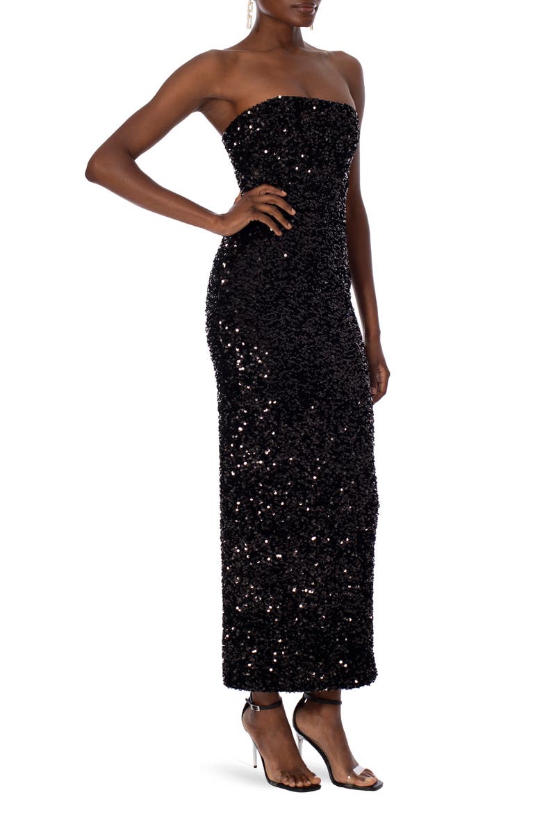 Leslie Sequin Strapless Gown, Alternate, color, BLACK
