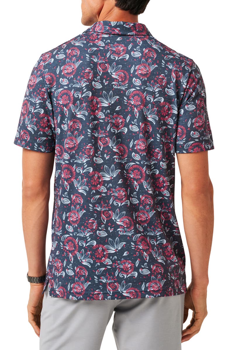 TravisMathew Featherweight Flourish Floral Print Piqué Polo, Alternate, color, Mood Indigo/ Vintage Indigo