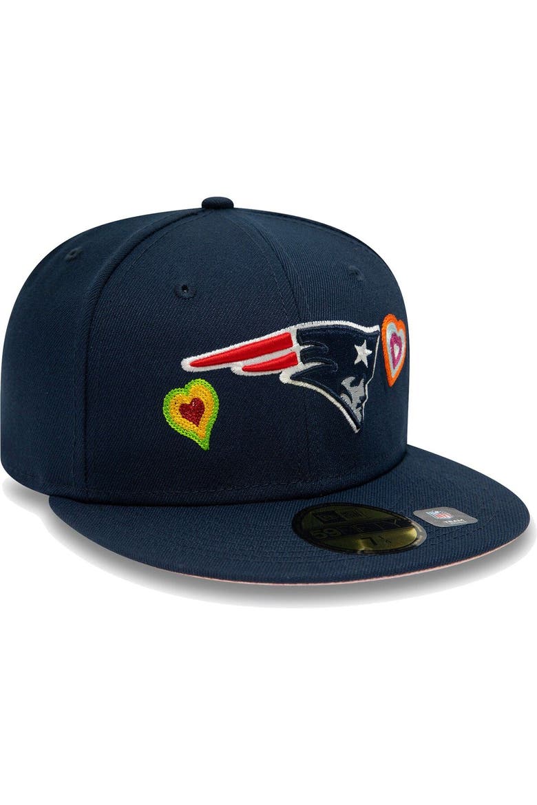 Men's New Era Navy New England Patriots Chain Stitch Heart 59FIFTY Fitted Hat, Alternate, color, Navy