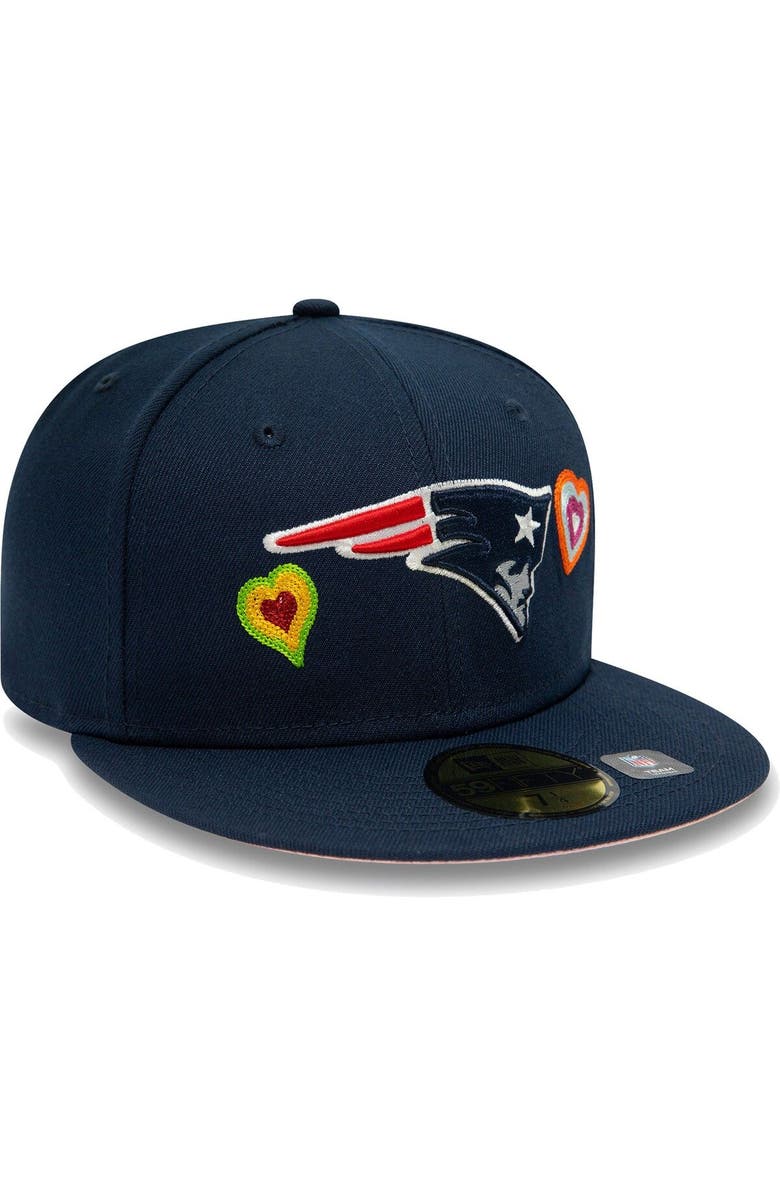 New Era Men's New Era Navy New England Patriots Chain Stitch Heart 59FIFTY Fitted Hat, Alternate, color, Navy